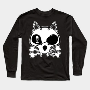 Kawaii Pirate Cat Skull and Cross Bones, Halloween Long Sleeve T-Shirt